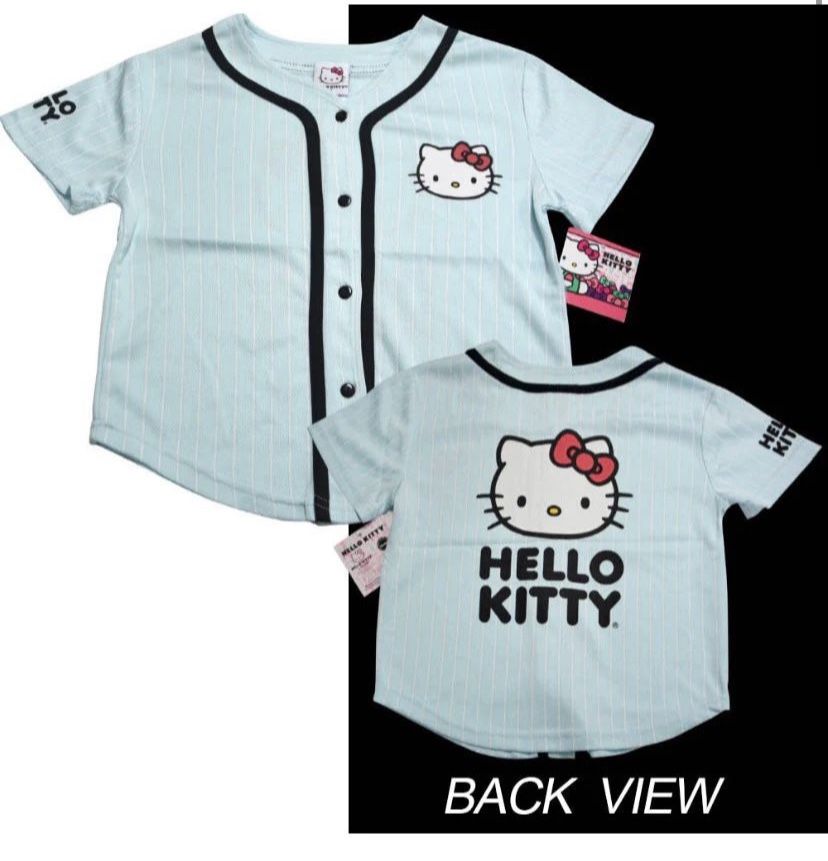 Sanrio Hello Kitty Logo PinStripe Baseball Girl Jersey Size 7 - Baby Blue