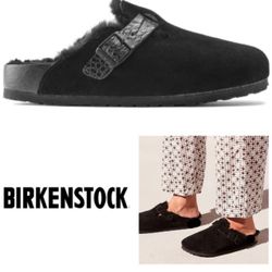 Birkenstock Boston Shearling Suede Leather in black