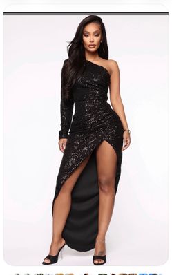 Black Sequin One-Shoulder Maxi Dress