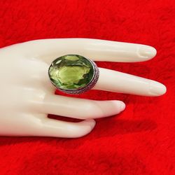 Elegant Green Gemstone Ring Sterling Silver 925