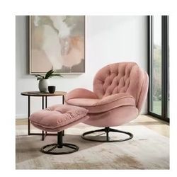 (NEW Still In Box) Mid Century Modern Swivel Accent Chair and Ottoman Set