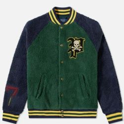 Polo Ralph Lauren Fleece Sherpa Varsity Pirate Skull Cross Bones Jacket LARGE & XL