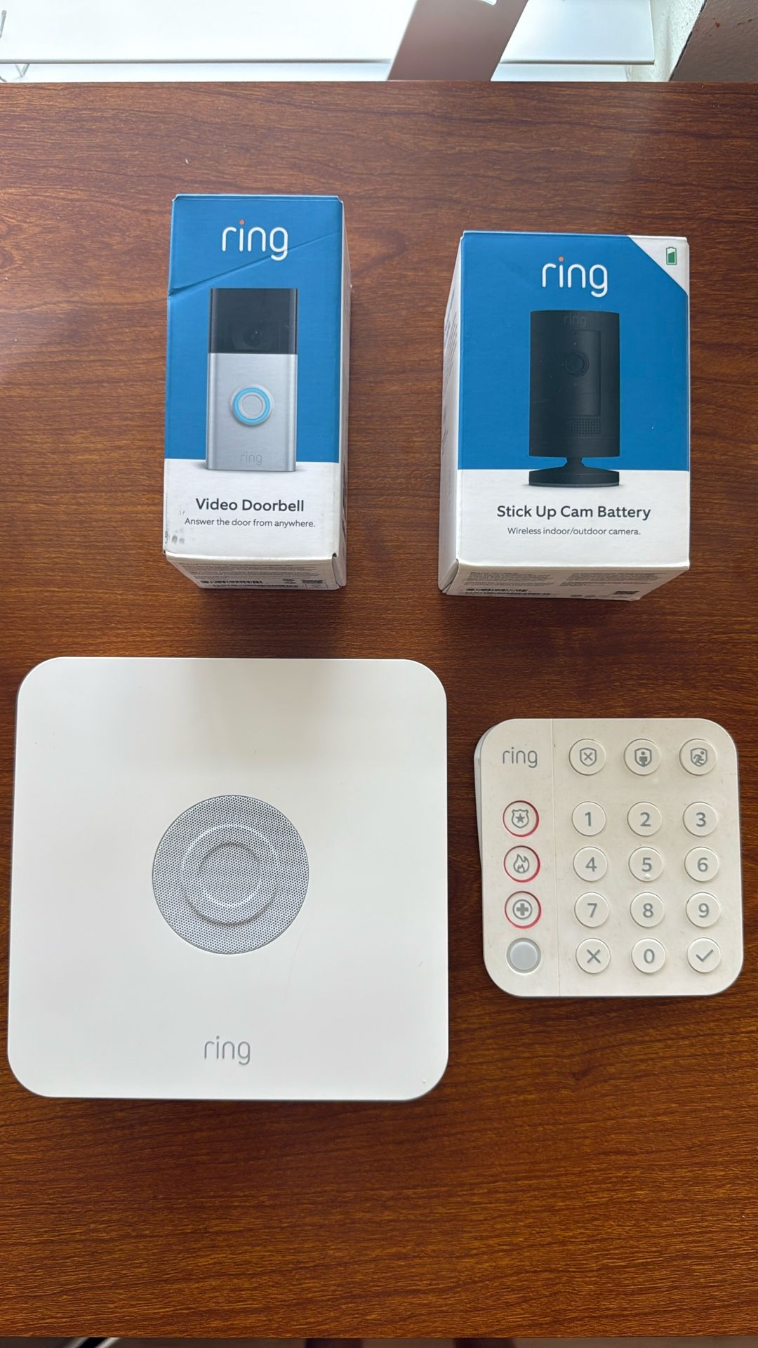 Ring Camera + Ring Doorbell + Ring Alarm Base Station + Ring Alarm Keypad