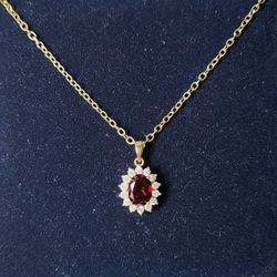 Ruby & White Sapphire Halo Necklace