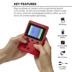 Merkury Innovations Arcade Fun Portable Gaming Console - Classic Retro Handheld with 200 Arcade Games, Red, Any Age 