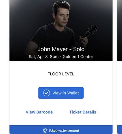 (2) Floor Tickets For John Mayer 