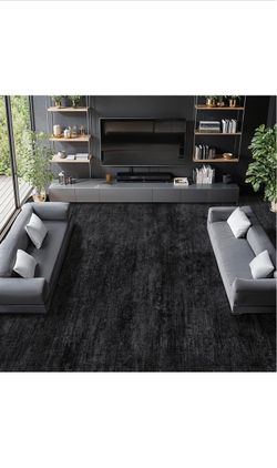 10x12 Rectangular Black Area Rug - Non Slip Backing & Stain Resistant - BRAND NEW SEALED
