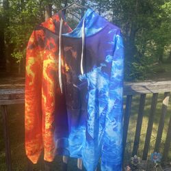 Blue and Orange fire smoke hoodie duo