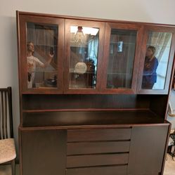 Rosewood China Cabinet/Hutch.  Drawers, Cabinets, Shelves & Lights Inside.  Great Condition.  