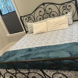 Solid Iron Metal King Bed, Frame And Mattress