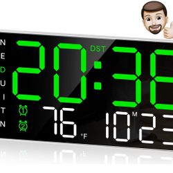 MASHI 8.4''Large Digital Wall Clock, Led Alarm Clock with Big Digits, Date, Temperature, DST, Modern Decor Design for Desk,5-Level Brightness for Room