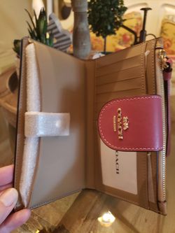 Coach, Bags, Nwt Coach Medium Corner Zip Wallet In Signature Canvas With  Heart Cherry Print