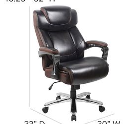  Dk Brown Leather Big & Tall 500lb-Rated Office Chair Like New