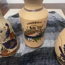 Mexican Pottery Set Of 3 Vases