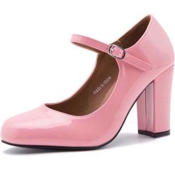 💕💕Women's Closed Toe Ankle Strap Block Heel Round Toe Chunky High Heel Mary Jane  pink Pumps. Super cute💕💕 Size 10  💕💕CHECKOUT MY OTHER OFFERS 