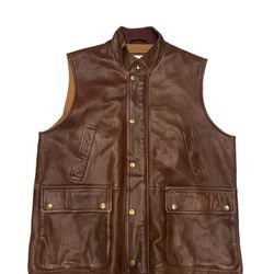 Orvis Brown Leather Gilet Waistcoat Mens Vest Jacket Outdoors Soft Leather XL  Gently used in good condition Please scroll through all pictures as the