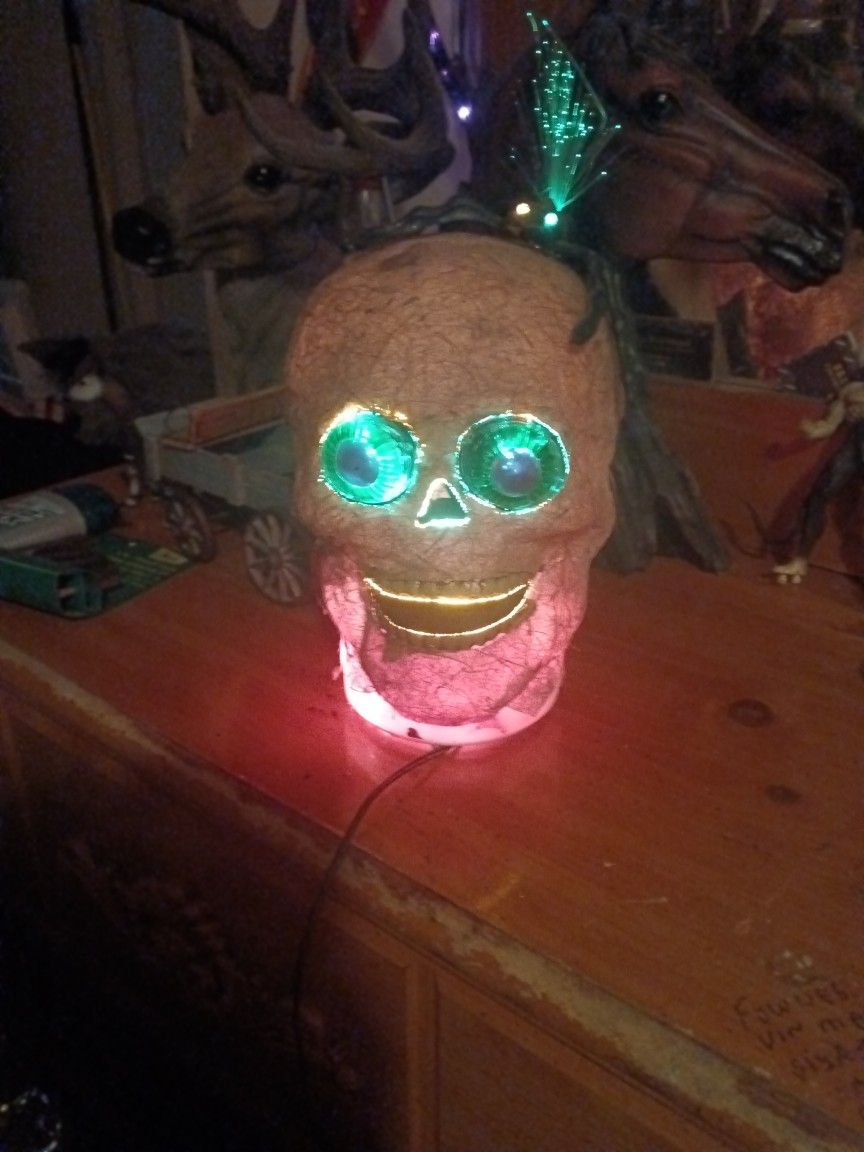 Vintage Light Up Skull With Spider On Head.