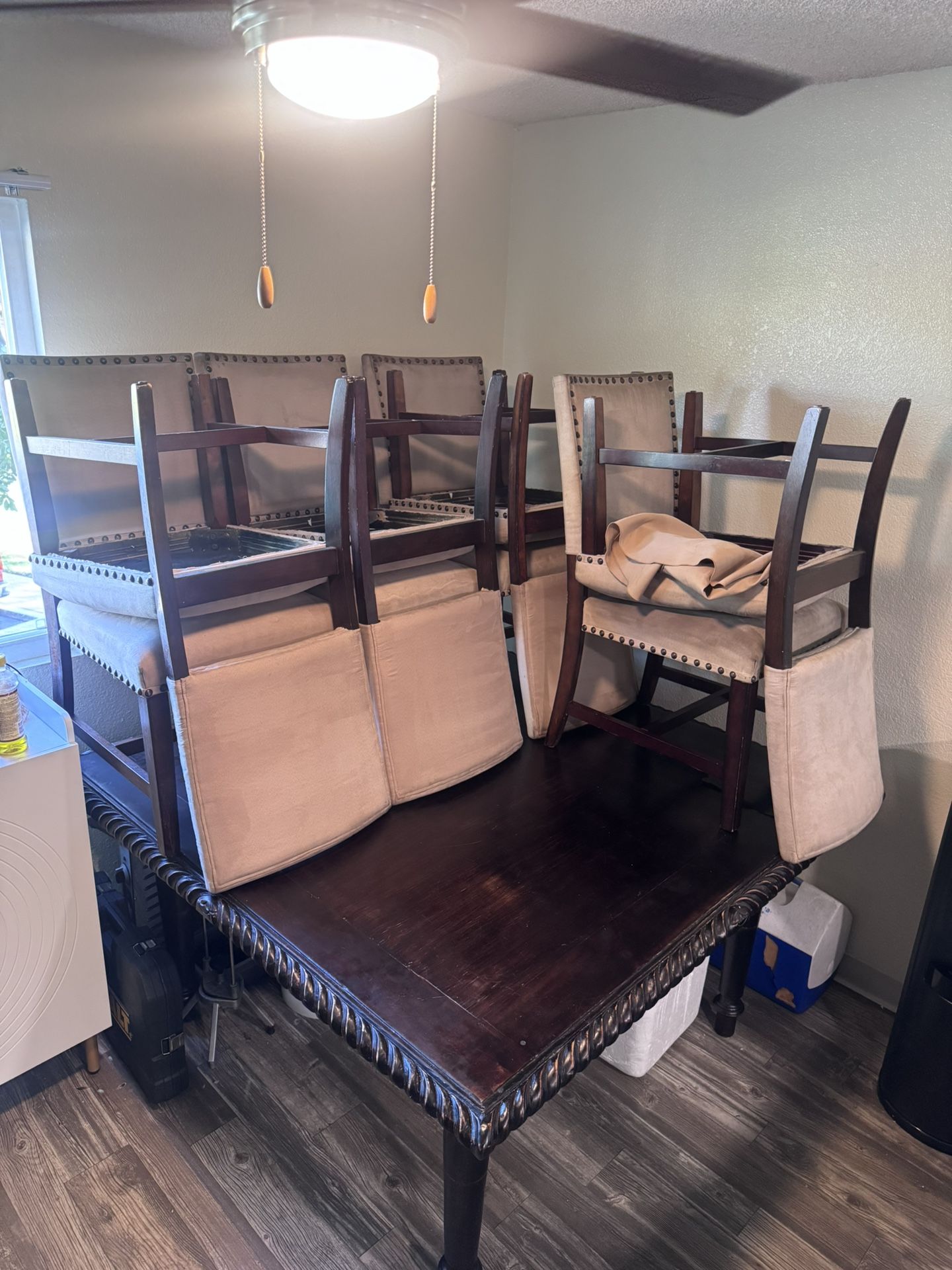 Dark Brown Table and 8 Chairs Cleaned and Ready For Sale.