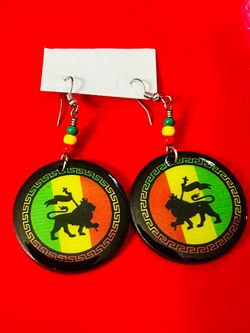 Rasta Lion of Judah Black Earrings