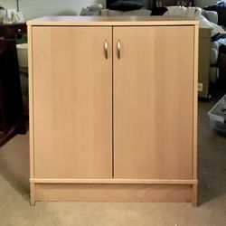IKEA Lightwood Cabinet w/Adjustable Shelving + silver handles