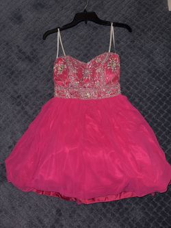 Hot Pink Short Rhinestone Prom Dance Dress
