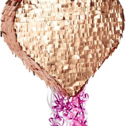 Sparkle and Bash Rose Gold Foil Pull String Heart Pinata, Ideal for Birthday Party Decorations & Supplies, Quinceanera, Valentine's Day (15.7 x 13 x 3
