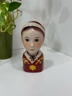 Vintage Midcentury Scandinavian Folk Art Ceramic Tudor Bust Vase Gemma Taccogna Style