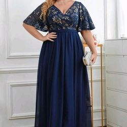 Navy Blue Chiffon Dress