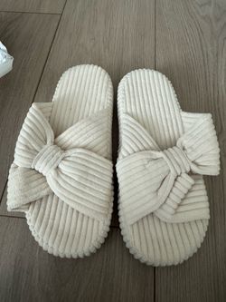 NEW Chantomoo Women's Cream Knotted Ribbed Slide Slippers, Size 7.5-8.5