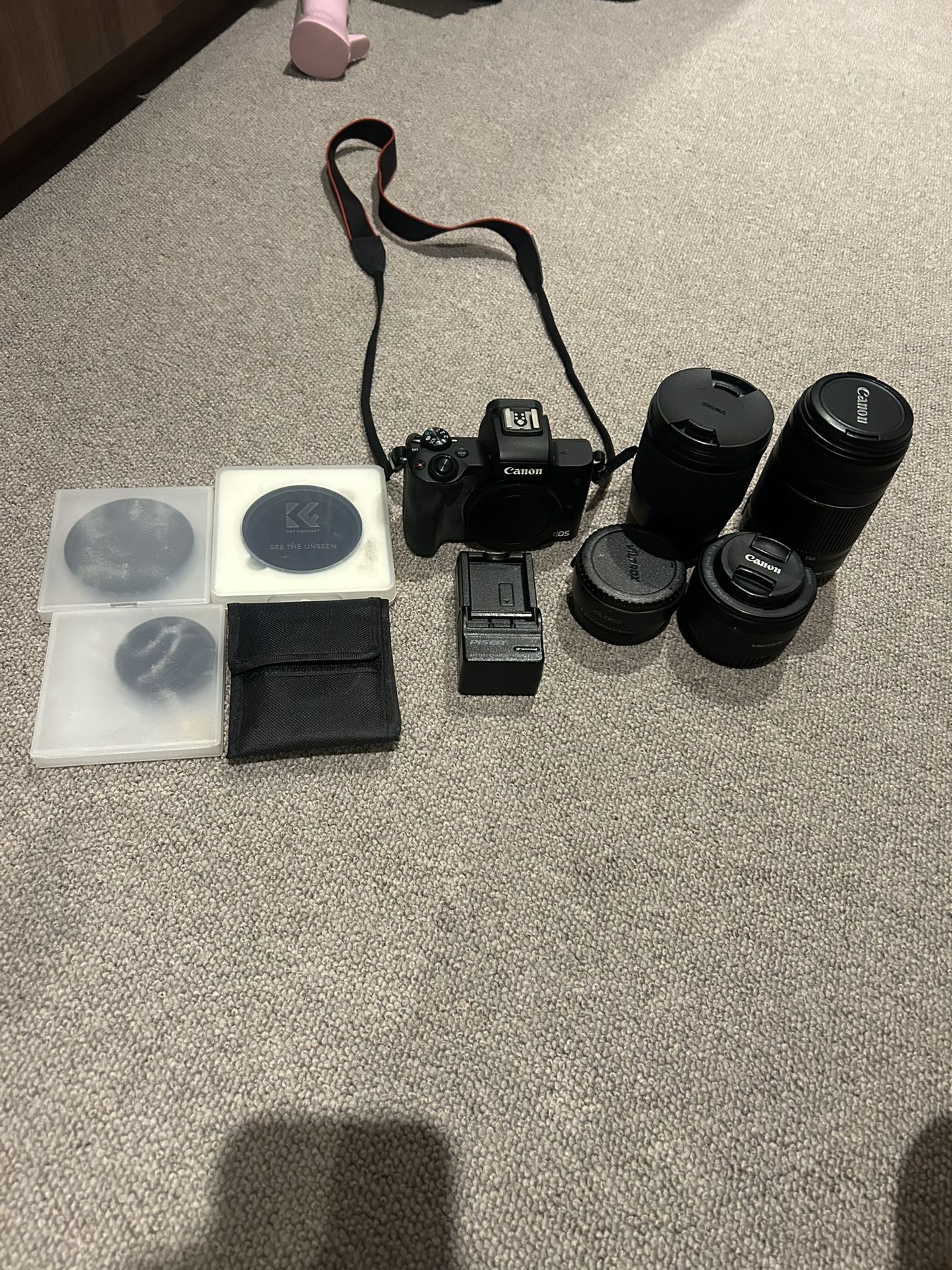 Canon EOS M50 Mark II w/ 3 Lenses, ND Filters & Battery Charger