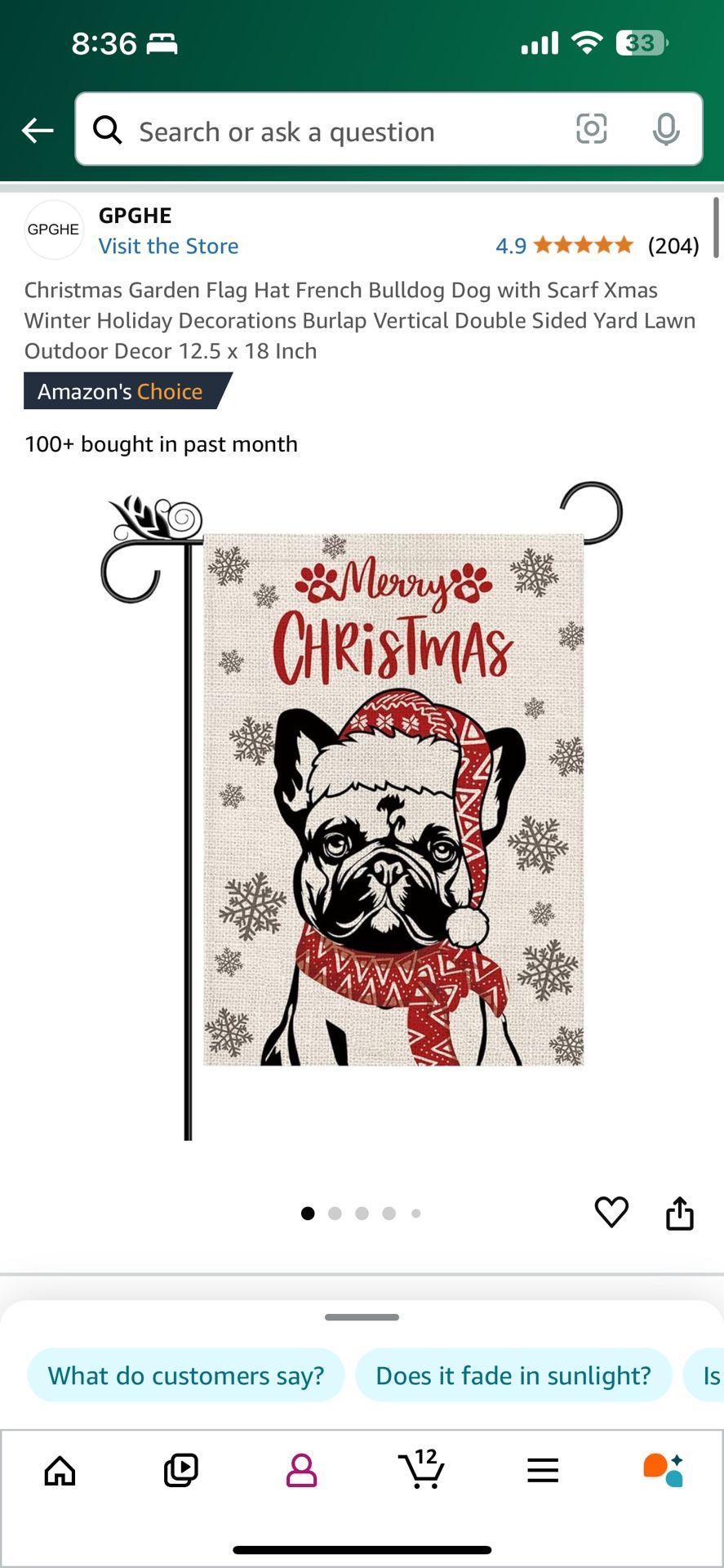Christmas Garden Flag Hat French Bulldog Dog with Scarf Xmas Winter Holiday Decorations Burlap Vertical Double Sided Yard Lawn Outdoor Decor 12.5 x 18