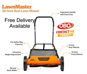 OBO LawnMaster 20” 5-Blade Push Reel Lawn Mower, Orange/Black