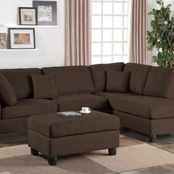 Chocolate Reversible Sectional & Ottoman