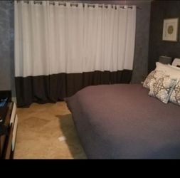 White and Brown Color Block Grommet Curtains