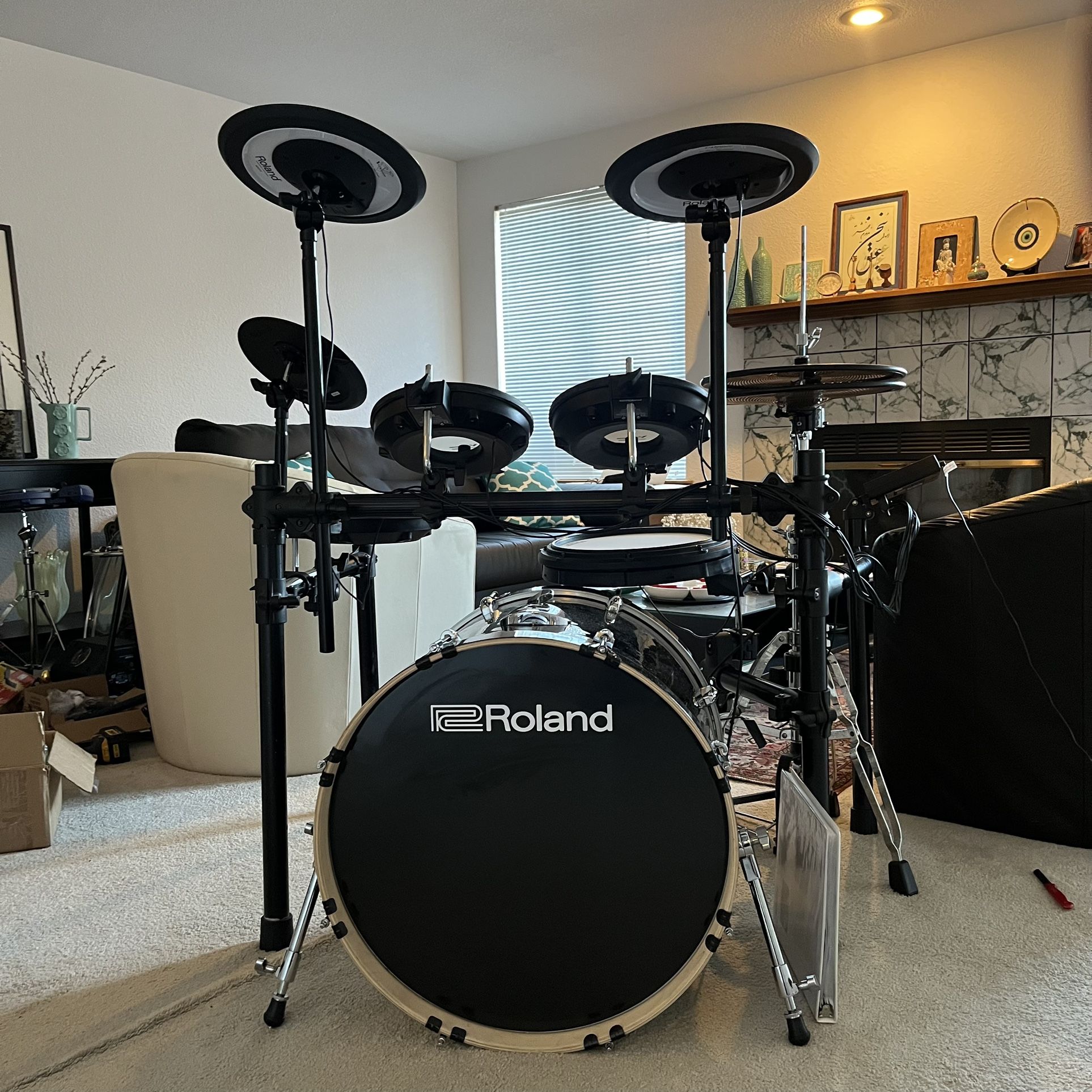 For Sale: Roland TD-07 Electronic Drum Set w/ Rare 20" Acoustic Kick Conversion
