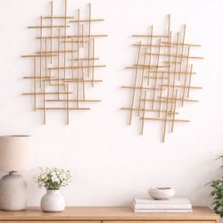 Modern Gold Geometric Metal Wall Art Set (2 Pieces)