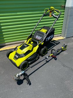 Sale !! Ryobi 21 inch self propelled mower w weedeater bundle $400