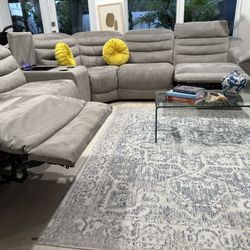 Gray Velvet Reclining Sectional Sofa w/ Cup Holders & Storage  (Sofa Only No Pillows Or Accessories)