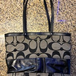 Coach Signature Canvas Tote with Leather Trim
