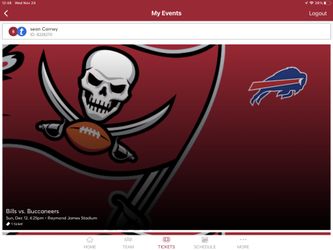 3x Tickets Bucs Vs Bills Section 218 Seats 16,17,18 Row T