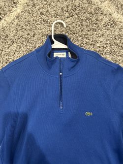 Lacoste Mens 1/4-Zip Side Pockets Pullover Ribbed Sweater Navy Blue XXL Excellen
