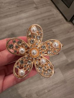 2 Gold Pearl Rhinestone Flower Hair Claw Clips Bridal Wedding Formal Set - NWOT
