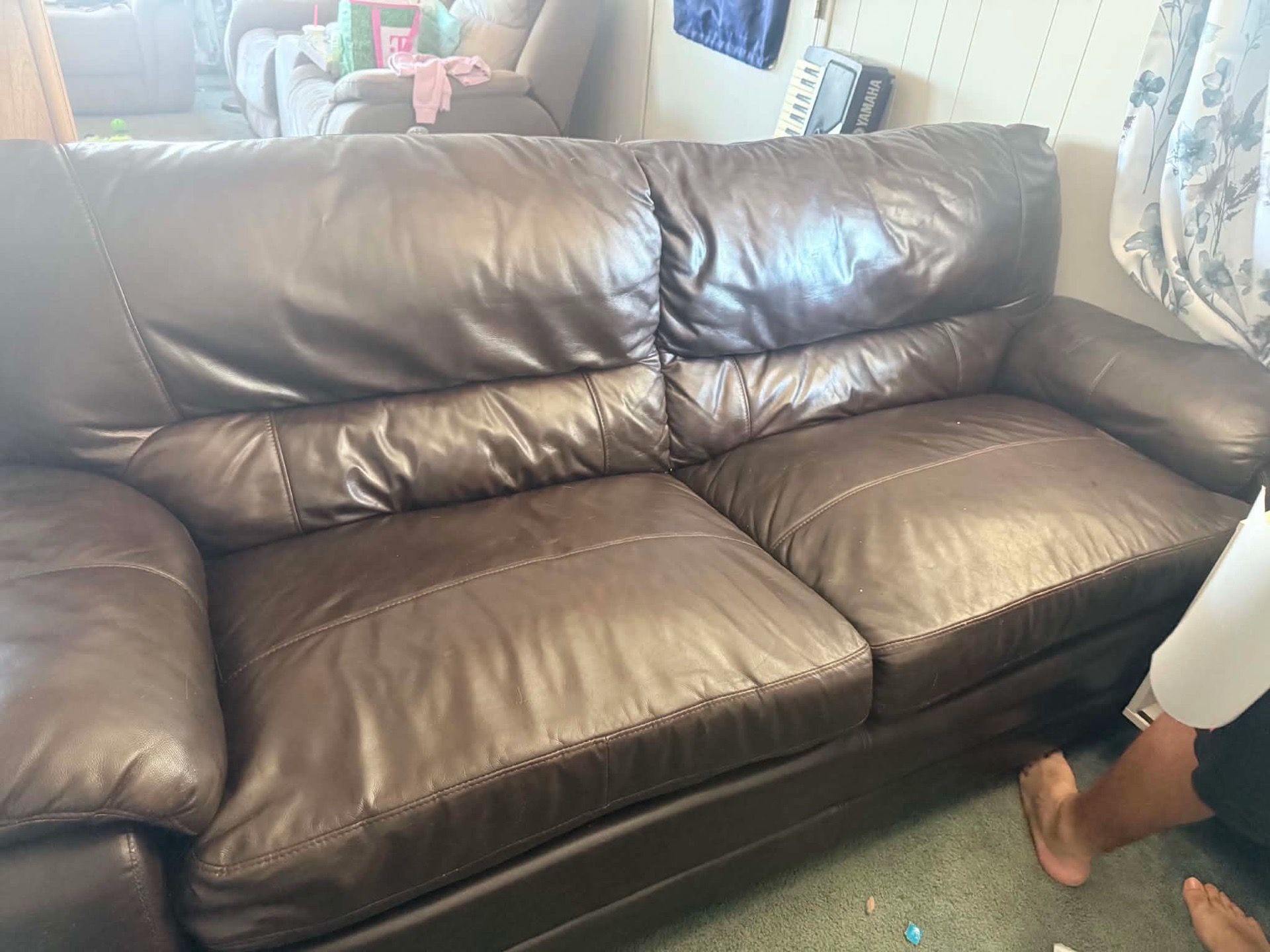 Brown leather couch