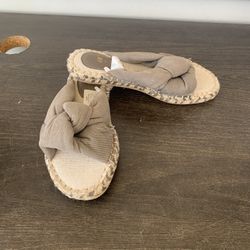 H&M Canvas Front Knot Detail Espadrille Slides Brown Flats Slip On Sandals 6