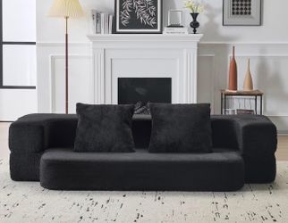 74.81" 2-in-1 Folding Sofa Bed, Convertible Bed, No Assembly,Black furry High-Elastic Sponge Compressed Couch, Fold Out Small Foldable Loveseat Floor 