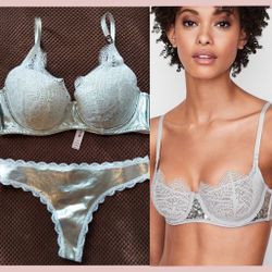 Victoria's Secret Bra Set  - White And Silver
