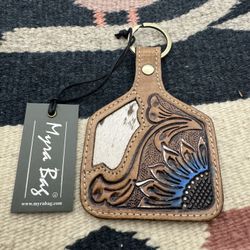 Myra Bag “In The Morning” / Hairon Hand Tooled Leather Key Fob Key Chain NWT