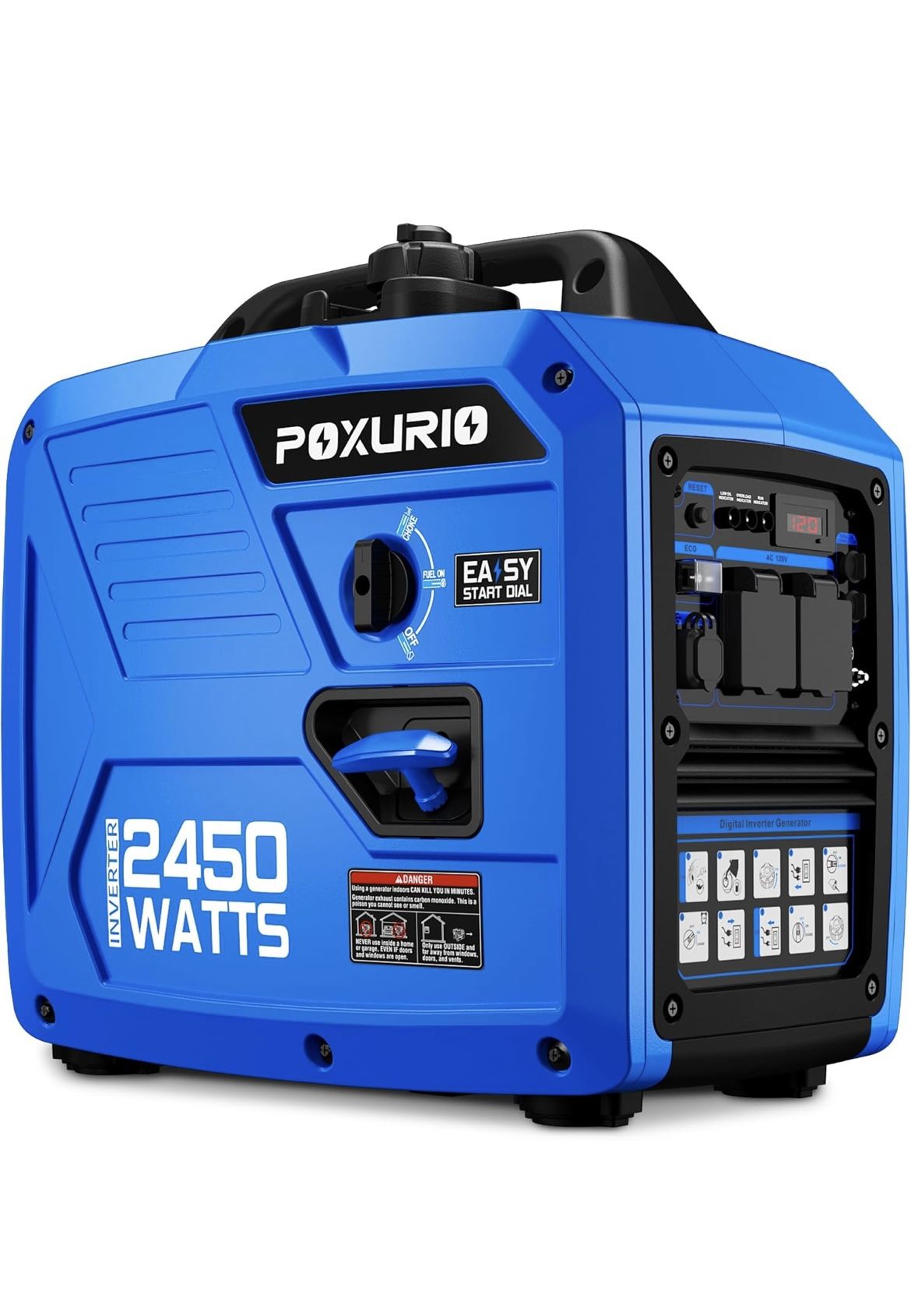 2450-Watt Portable Inverter Generator for Home Use, 1.6Gallon Large Fuel Tank Up to 8.3 Hours Use, 120V Gas Powered Generator Super Quiet - EPA Compli