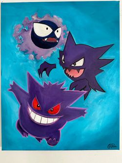 Gastly, Haunter, and Gengar Acrylic on Canvas