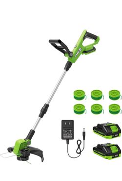 Wacker inalámbrico de 12 pulgadas con alimentación automática de línea, recortadora y bordeadora 2 en 1, incluye 2 baterías de 2.0 Ah, 1 cargador, 6 c